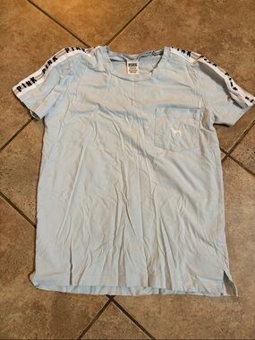 PINK Victoria's Secret Light Blue Short Sleeve Logo Tee